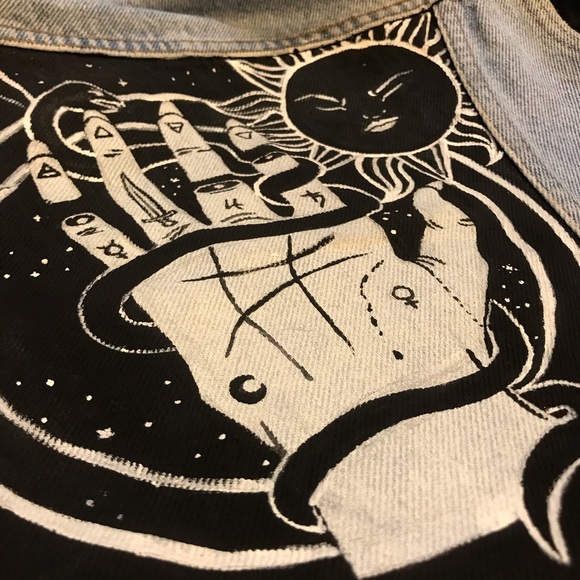 Custom Hand Painted Palmistry Denim Vest - Large - Picture 6 of 8